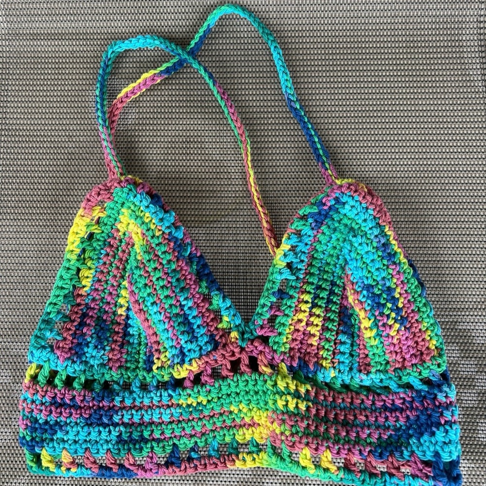 crochet festival bralette top size small pride bra s rainbow